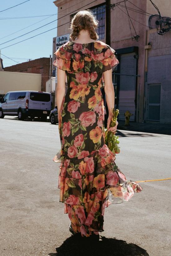 NastyGal Floral Print Chiffon Ruffle Maxi Dress 3