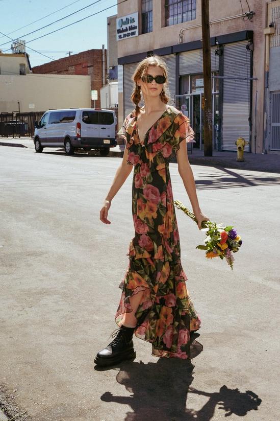 NastyGal Floral Print Chiffon Ruffle Maxi Dress 4