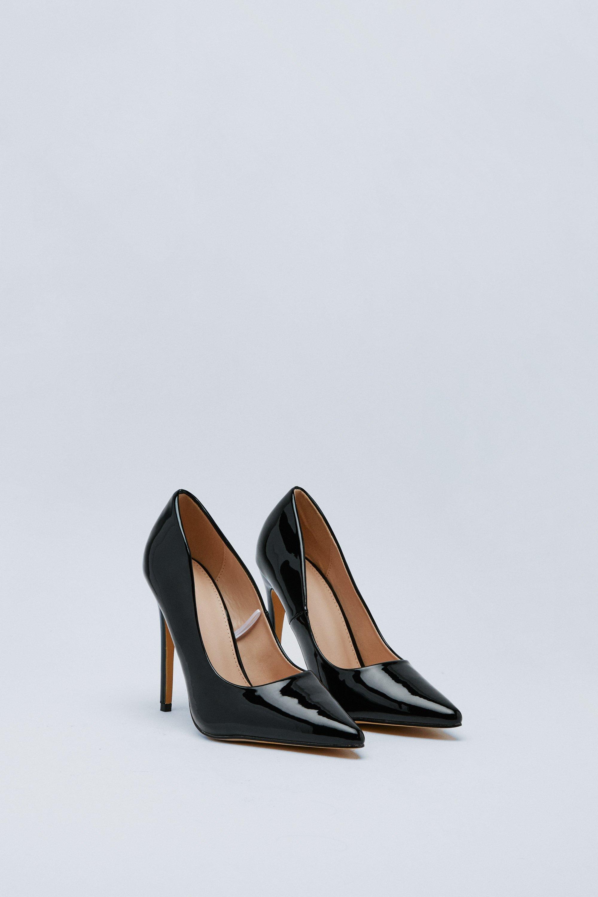 Wide fit black hot sale patent court shoes