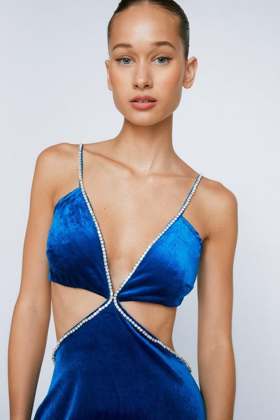 NastyGal Velvet Diamante Trim Cut Out Midi Dress 2