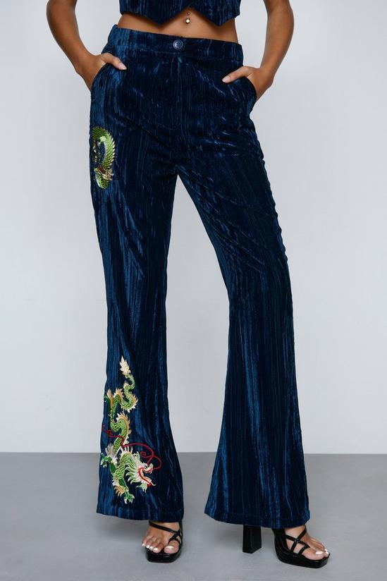 NastyGal Premium Embroidered Velvet Flare Pants 1
