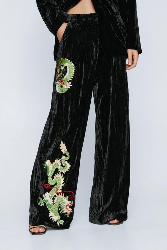 NastyGal Premium Embroidered Velvet Wide Leg Pants 3