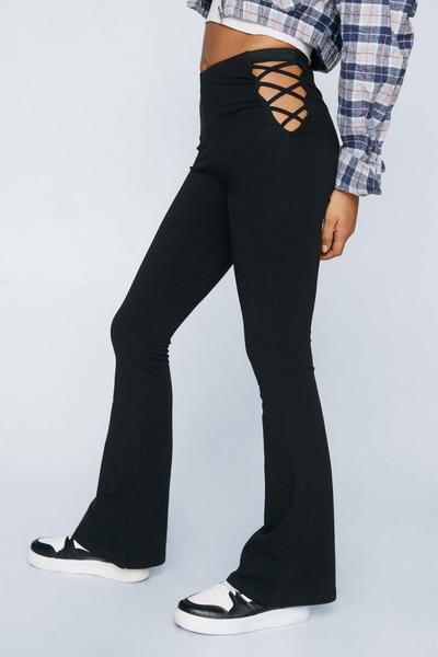 NastyGal black Lace Up Side Kick Flare Trousers