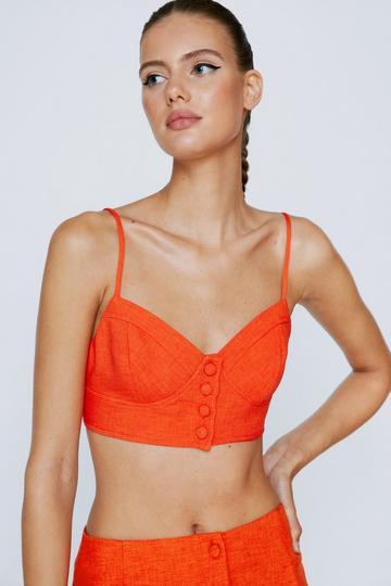 Tailored Button Front Bralette Top orange