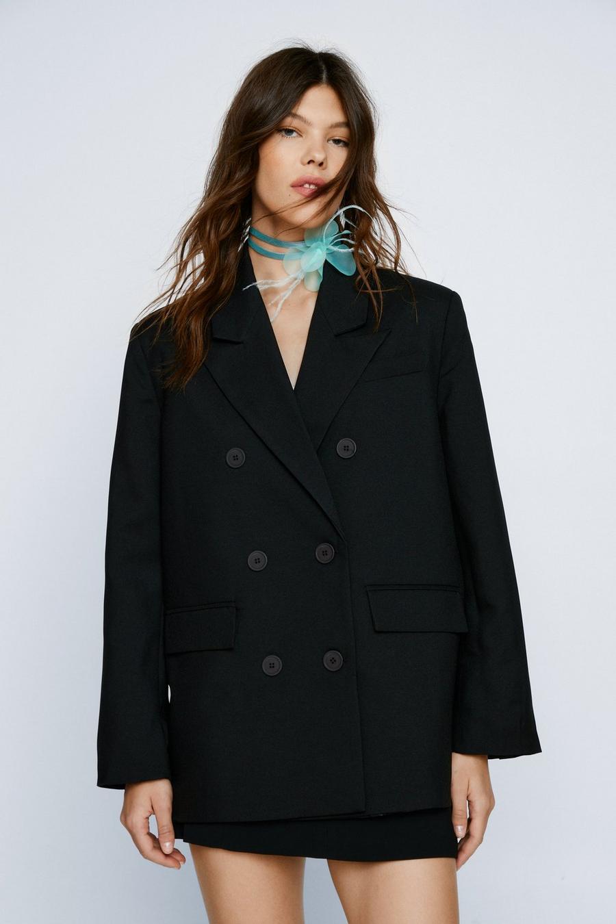 Black Oversized Co-ord Double Breasted Tailored Blazer image number 1
