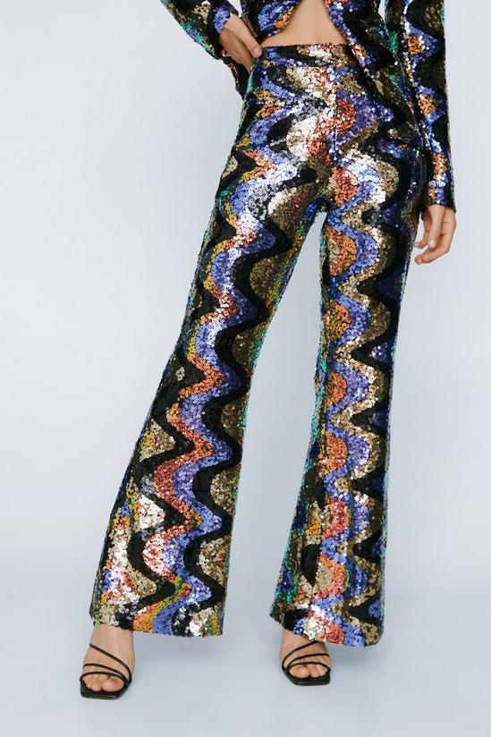 NastyGal Wave Sequin Flare Leg Trousers 2