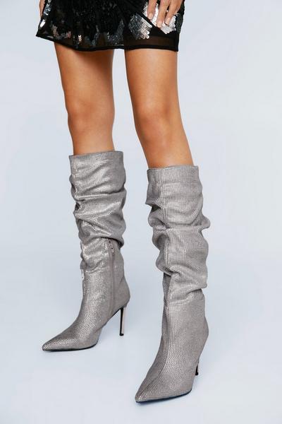 NastyGal silver Diamante Slouchy Boots
