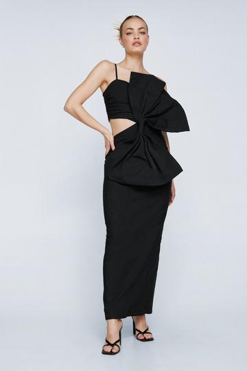 Statement Bow Detail Cut Out Midi Dress black