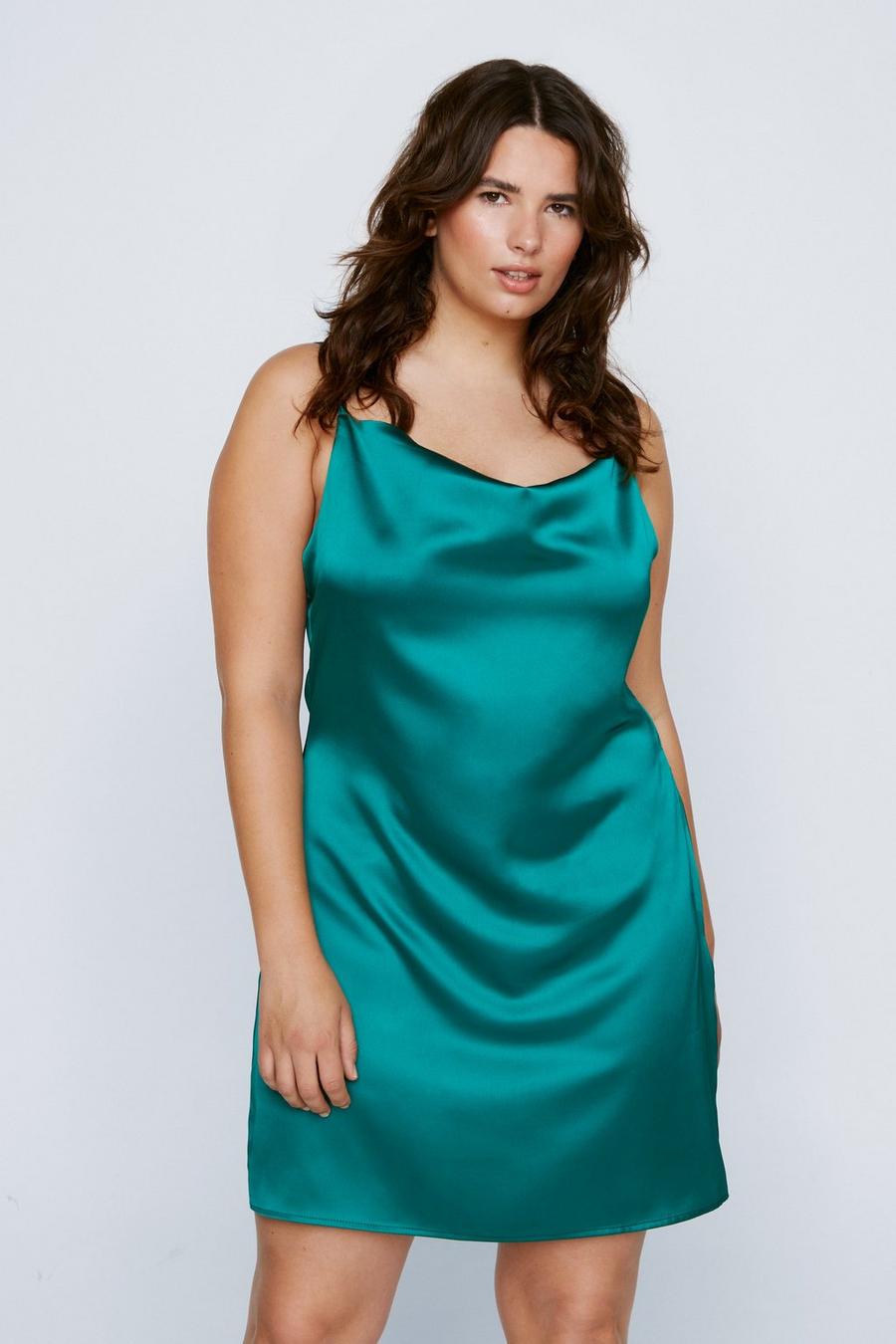 Women's Plus Size Satin Cowl Mini Slip Dress | Boohoo UK