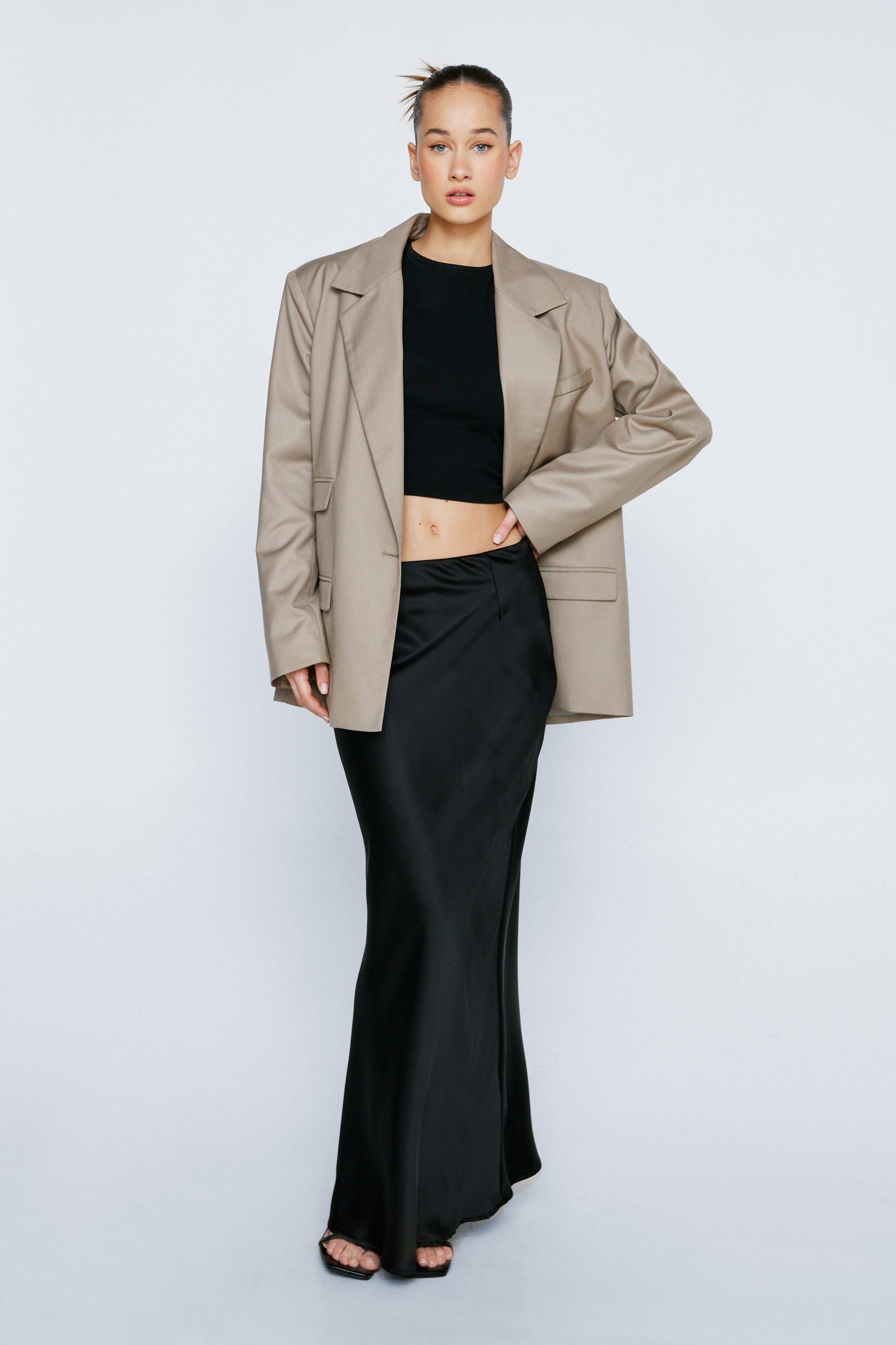 Black satin maxi skirt with pockets sales
