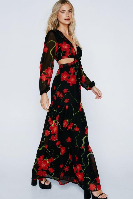 NastyGal Floral Print Cut Out Chiffon Maxi Dress 3