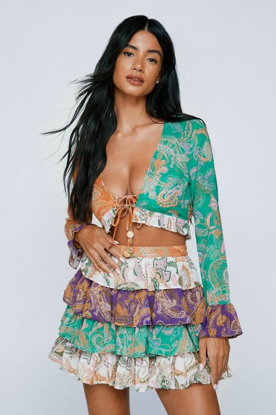 NastyGal Paisley Spliced Ruffle Coin Trim Cover Up Top 1