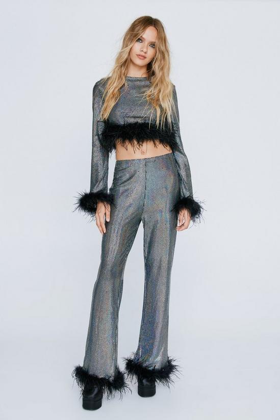 NastyGal Feather Hem Sequin Flare Trousers 1