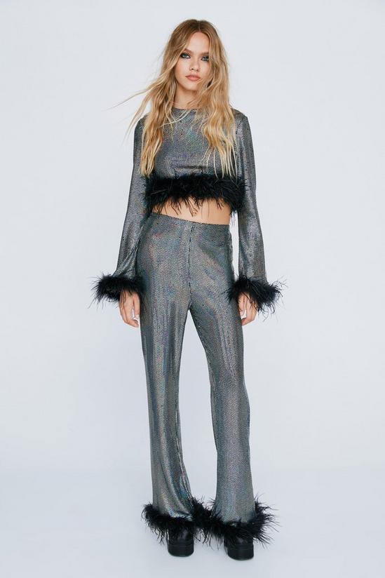 NastyGal Feather Hem Sequin Flare Trousers 3