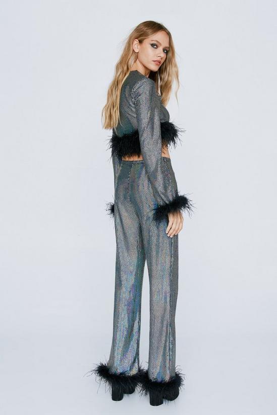 NastyGal Feather Hem Sequin Flare Trousers 4