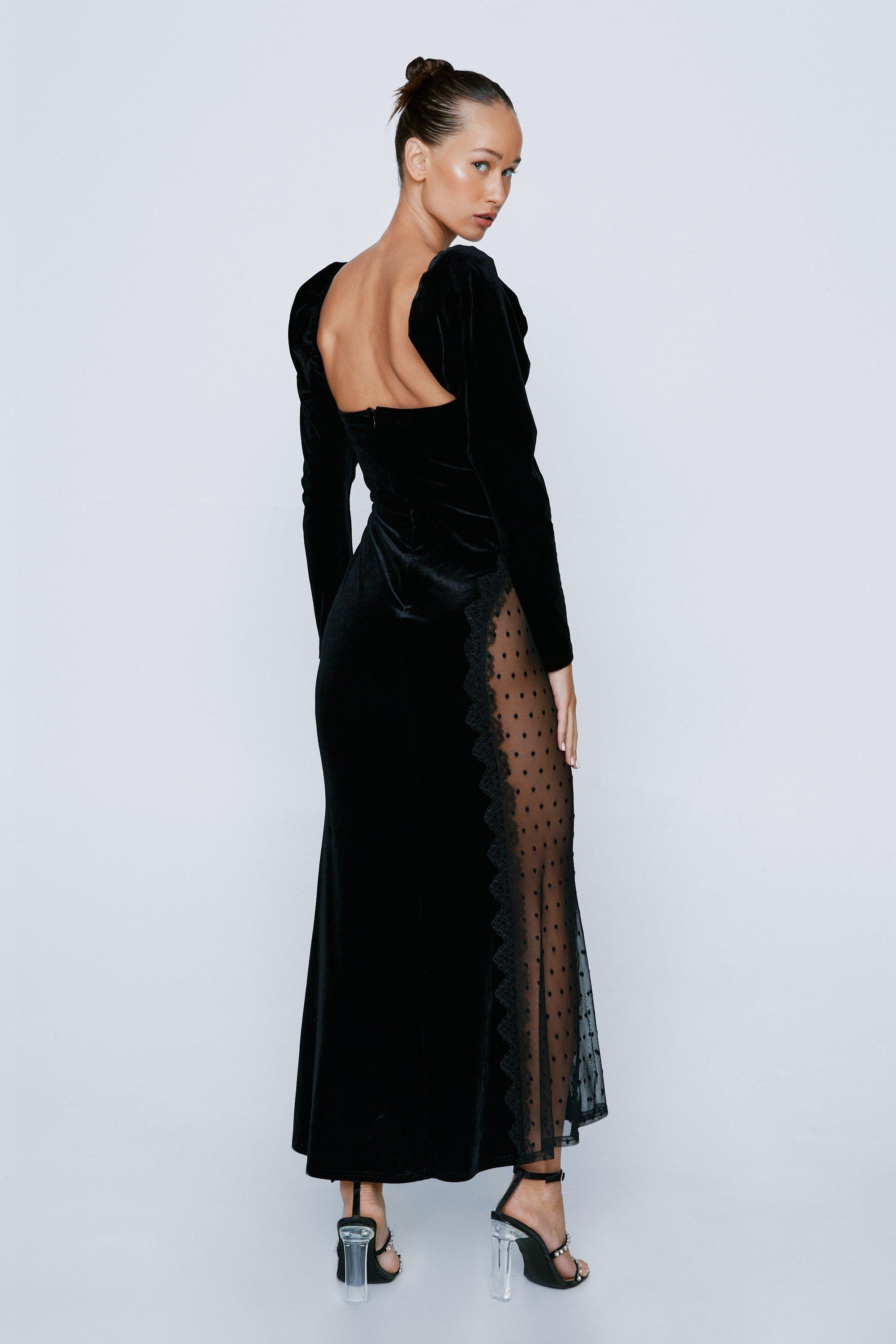 Black velvet long hot sale sleeve maxi dress