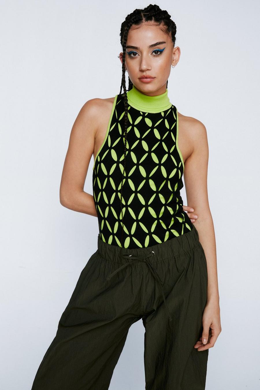 Lime Knitted Cut Out Bodysuit