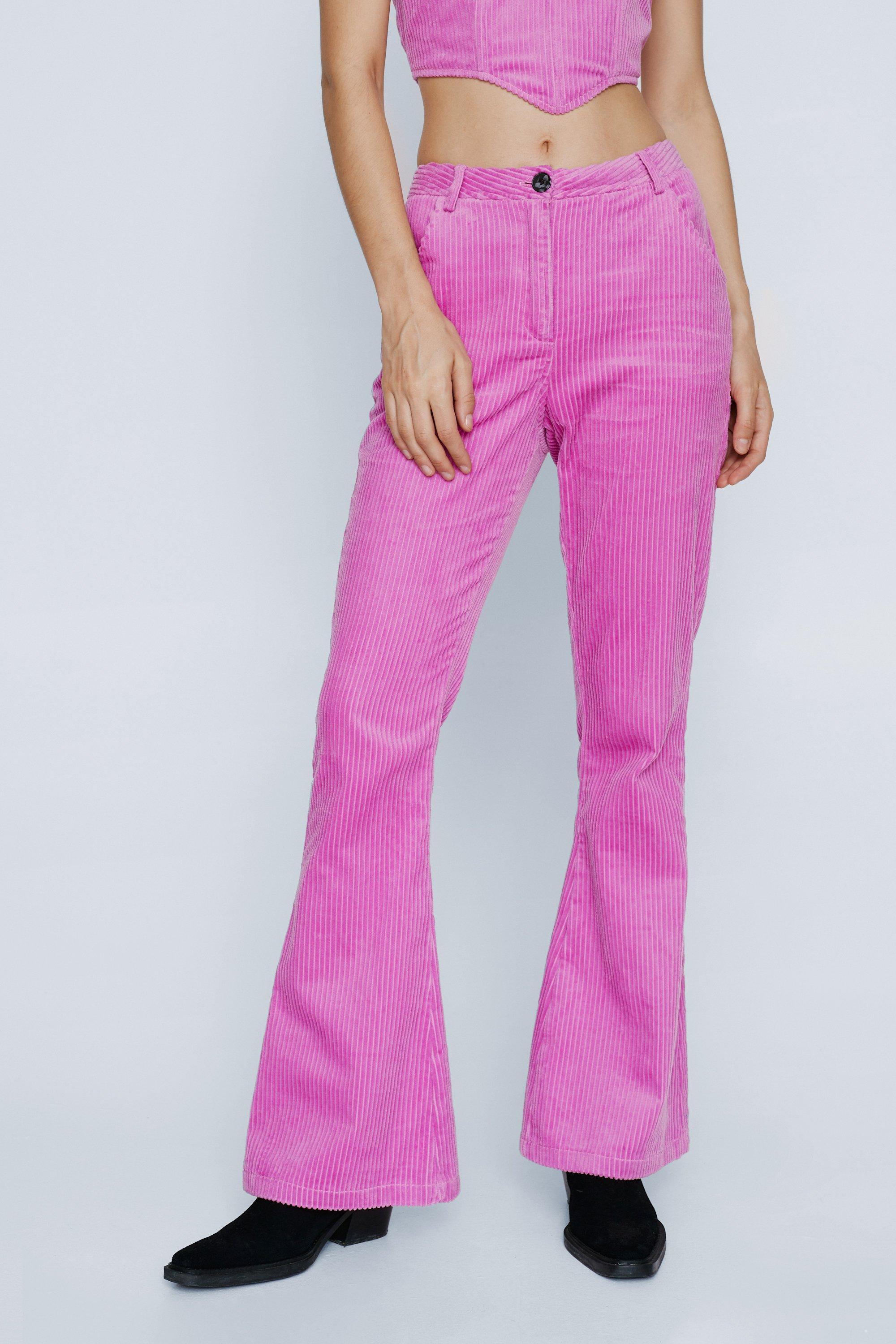 Pink High Rise Corduroy Flared Co-ord Pants