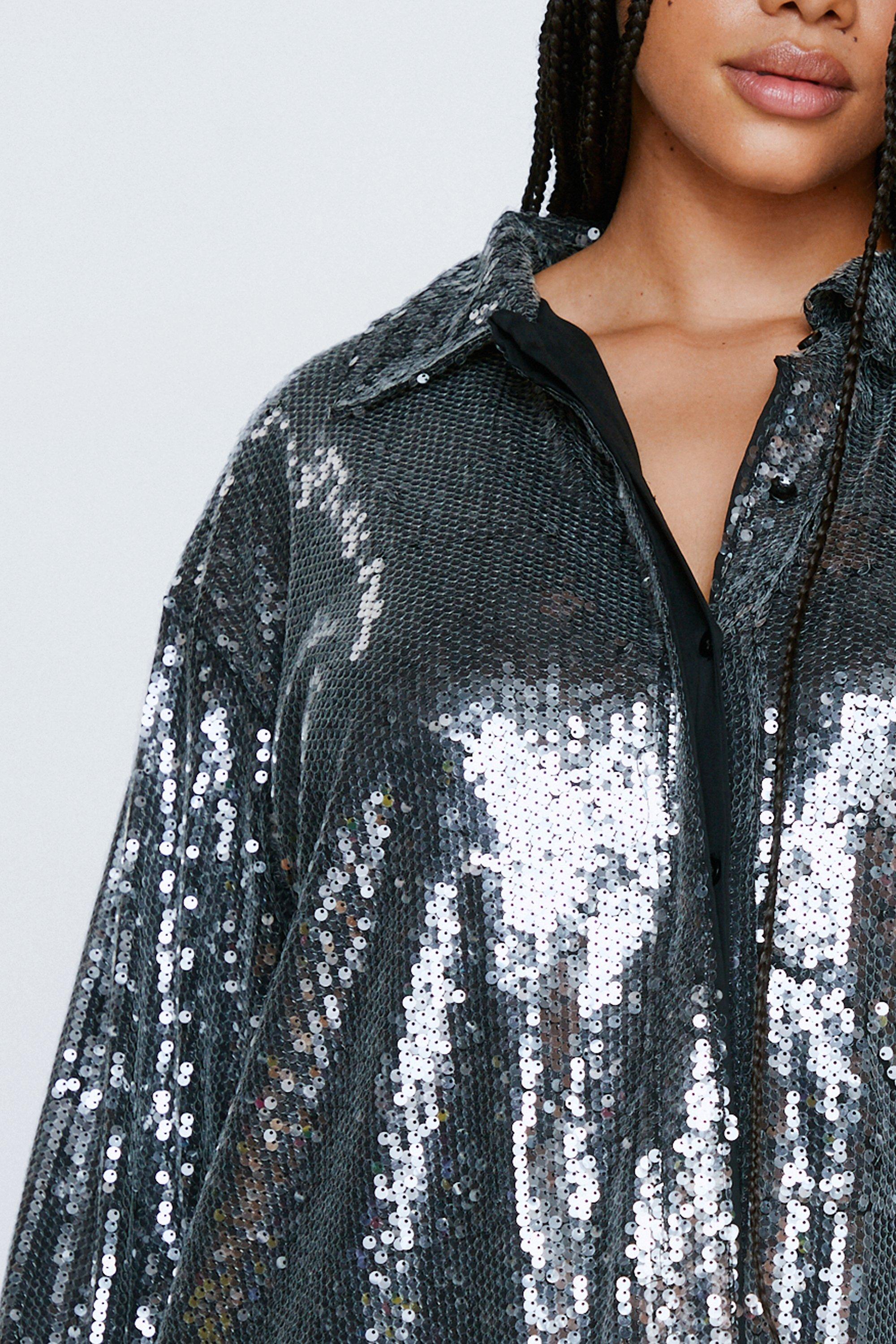 Plus Size Sheer Sequin Relaxed Fit Shirt boohoo UK