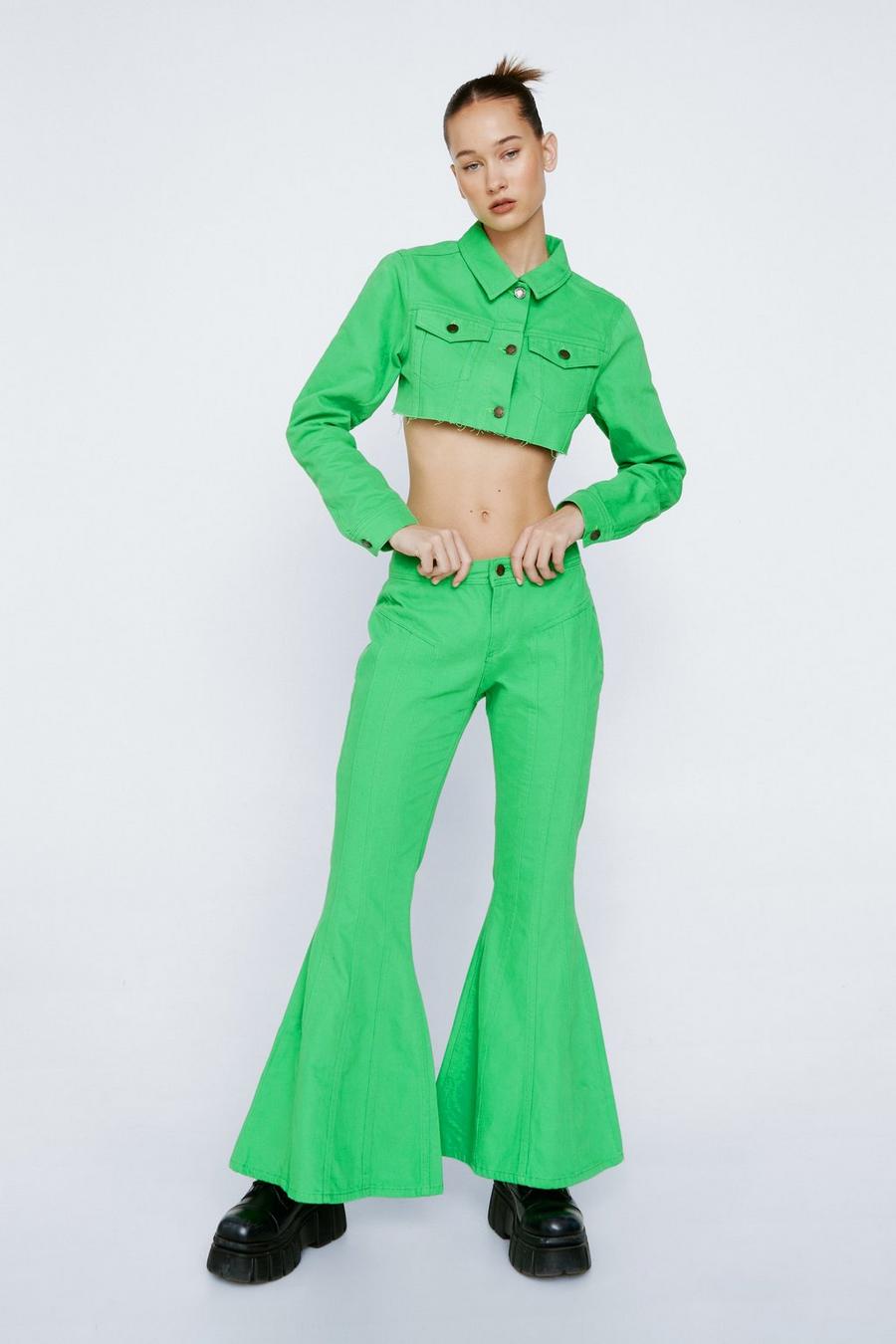 Green Petite Mid Rise Flare Jeans