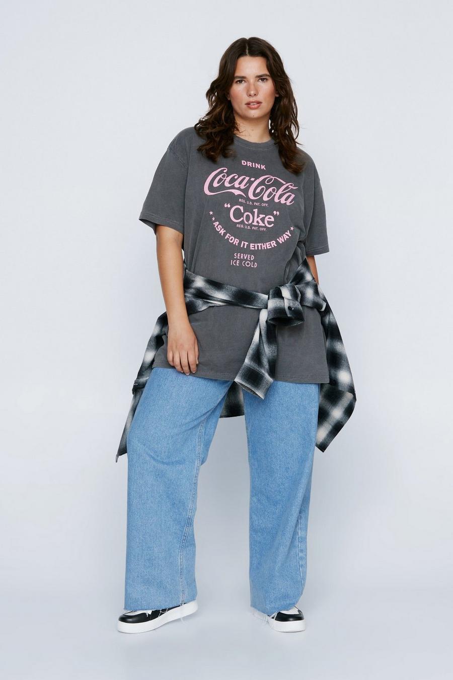 Charcoal Plus Size Coca Cola Graphic Oversized T-Shirt image number 1