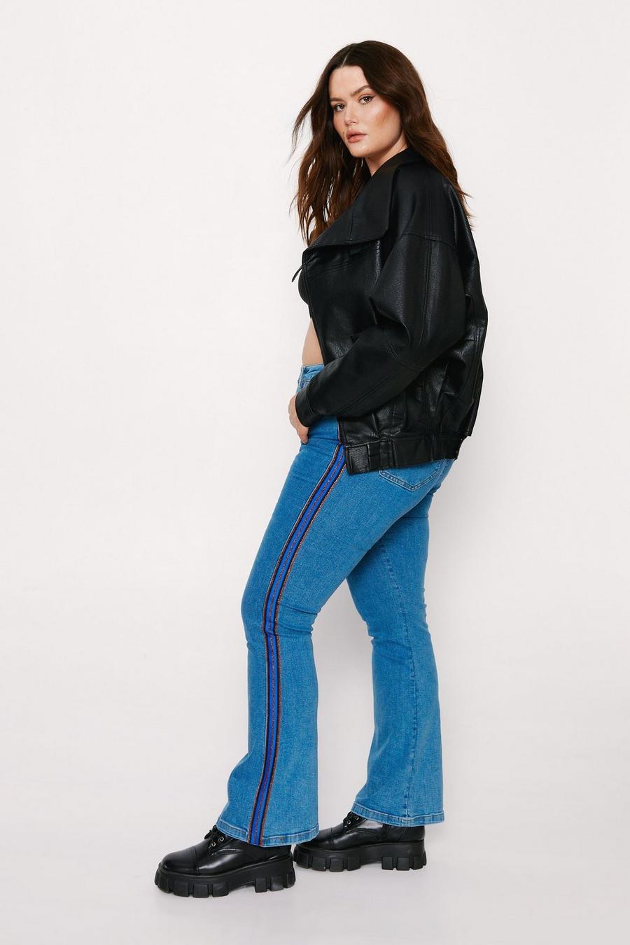 Mid blue Plus Size Metallic Stripe Seam Detail Denim Flare Jeans