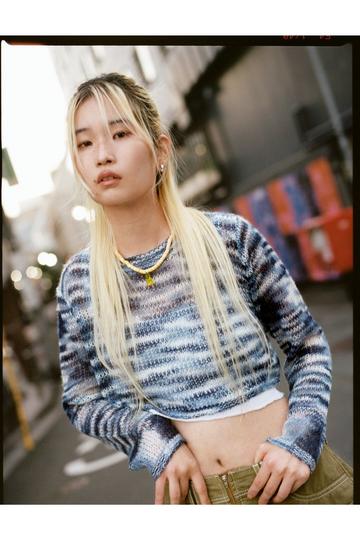 Space Dye Ladder Knitted Cropped Jumper blue