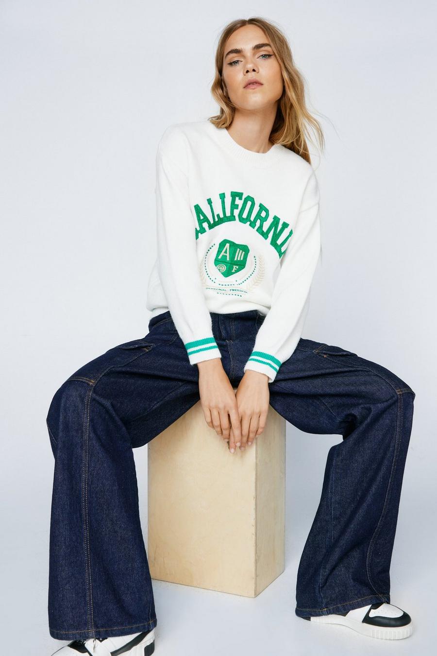 Green California Sports Knitted Jumper image number 1