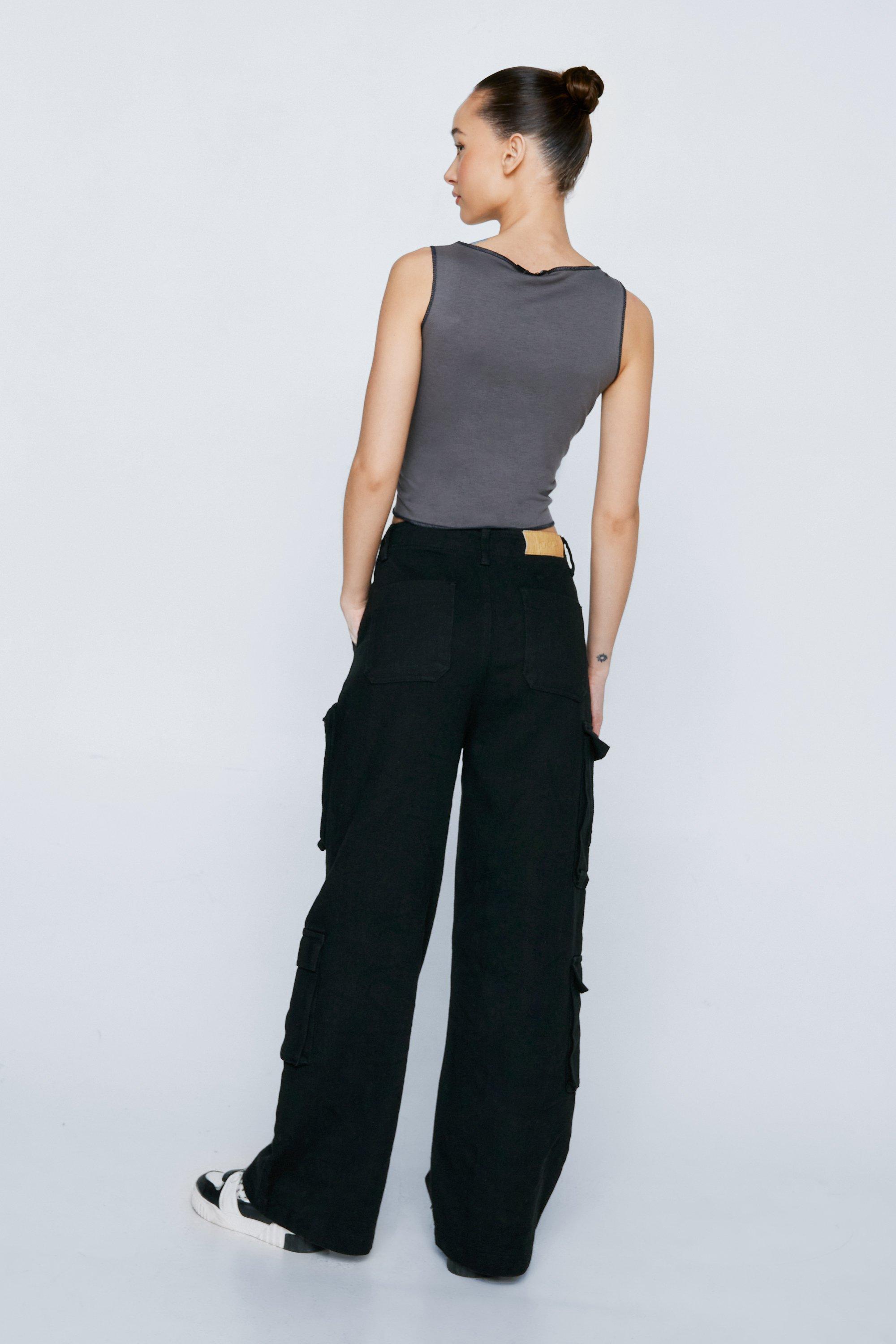 Women's Petite High Waist Wide Leg Cargo Pants