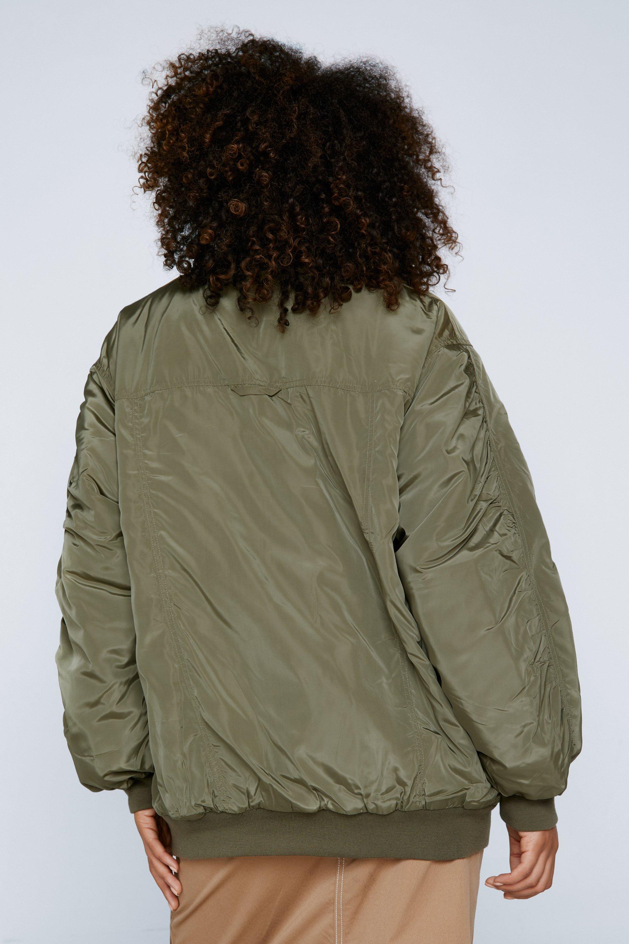 Women's Hooded Military MA1 Bomber Jacket in Deepest Khaki