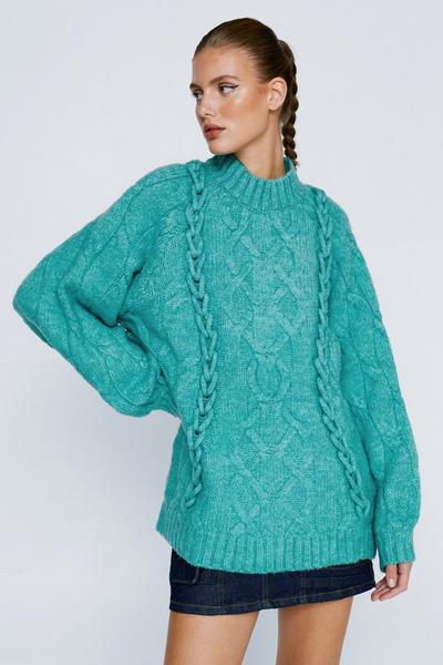 NastyGal blue Cable Knit Oversized Sweater
