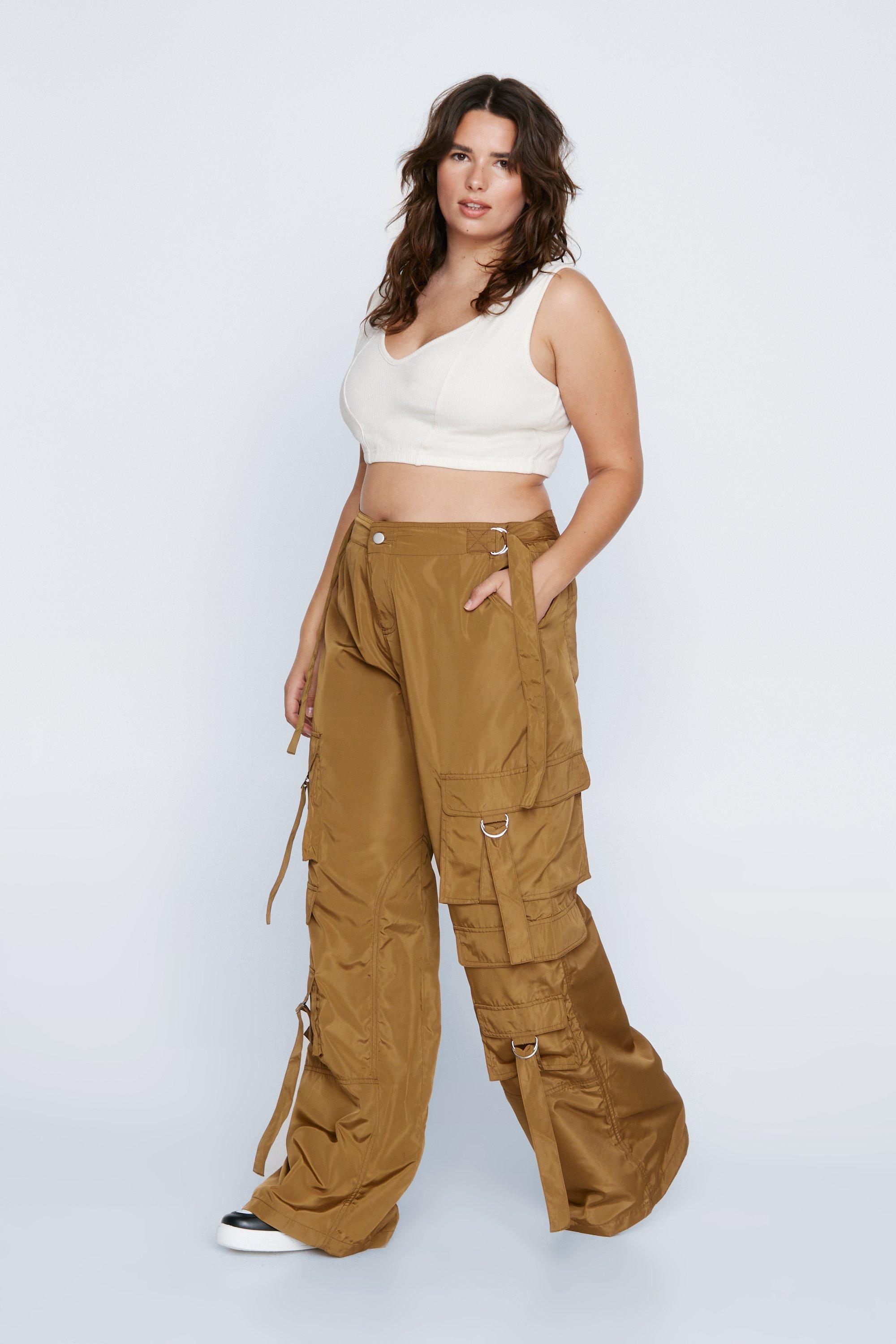 Plus Elasticated Waist Cargo Wide Leg Trousers