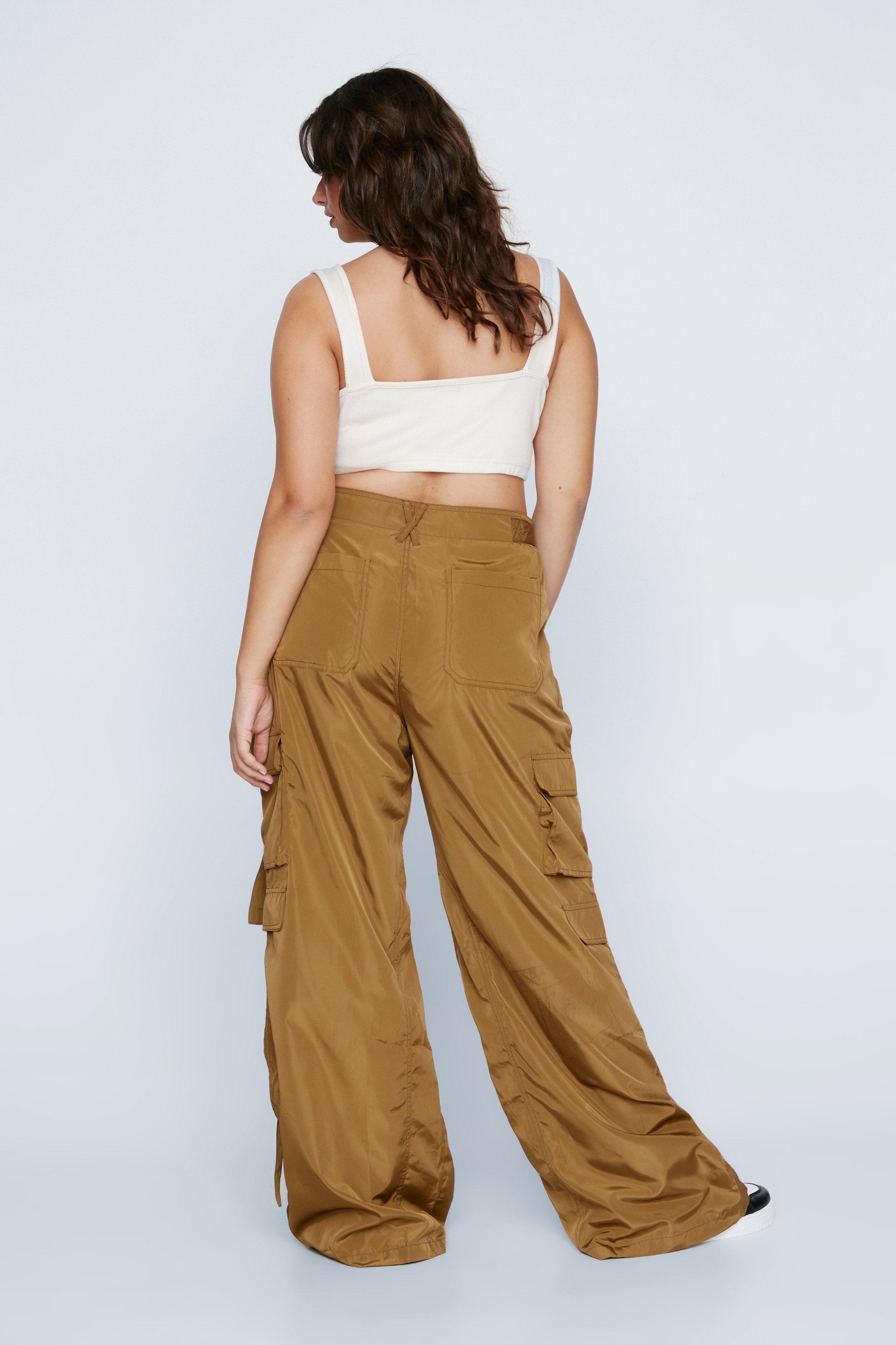 Women's Plus Size Nylon Wide Leg Pocket Cargo Pants