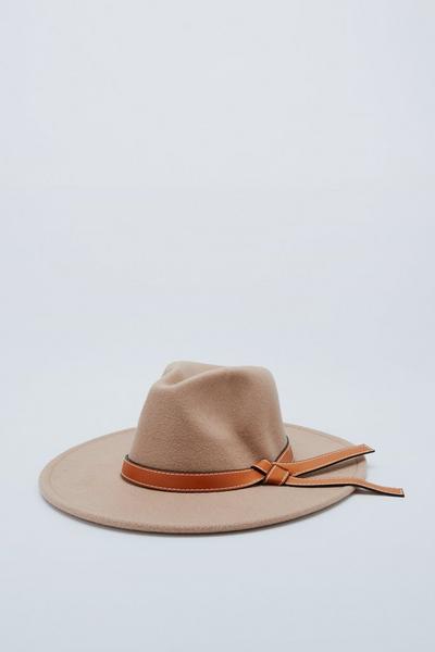 NastyGal beige Faux Leather Trim Fedora Hat