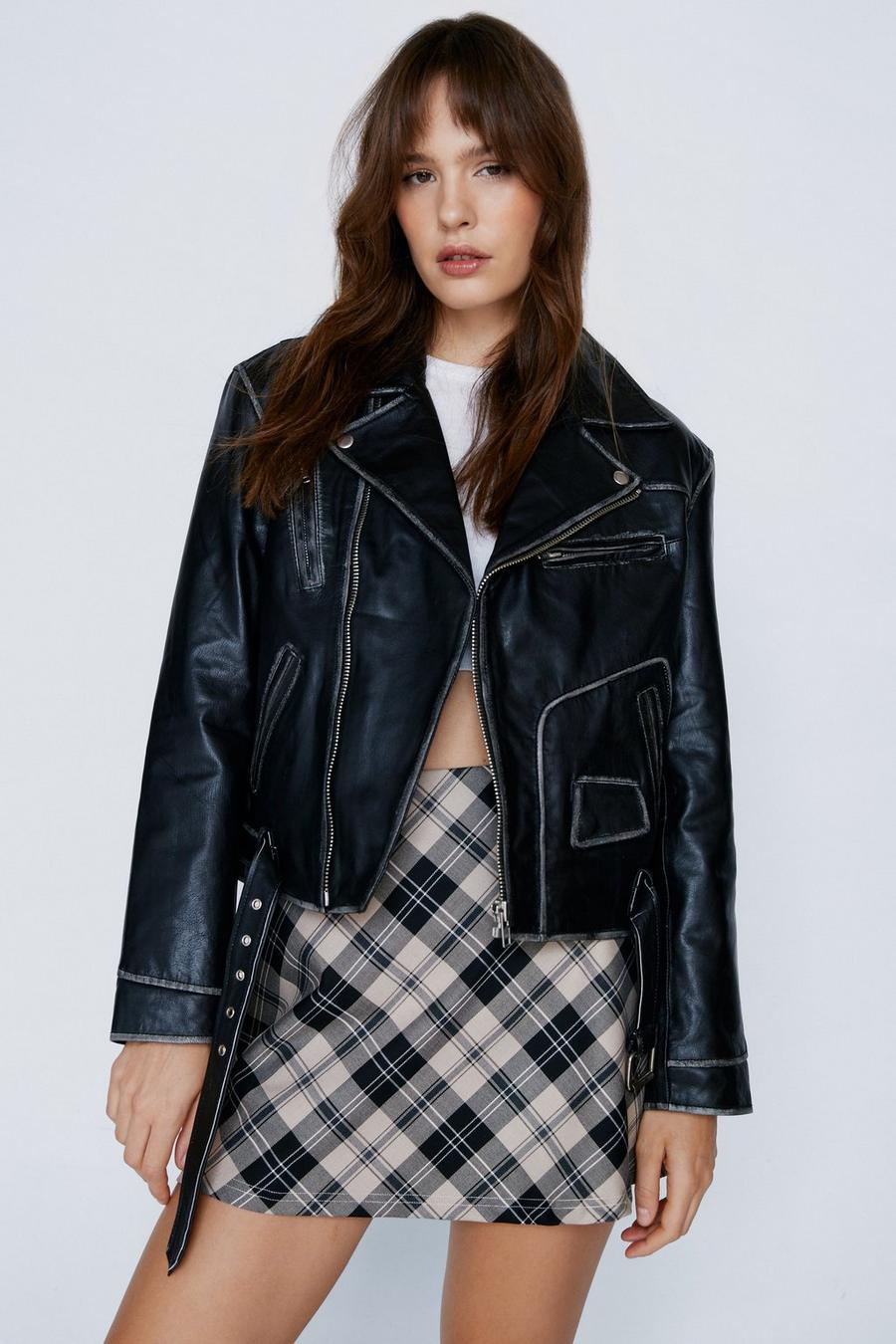 Women's Real Leather Oversized Shaded Jacket | Boohoo UK