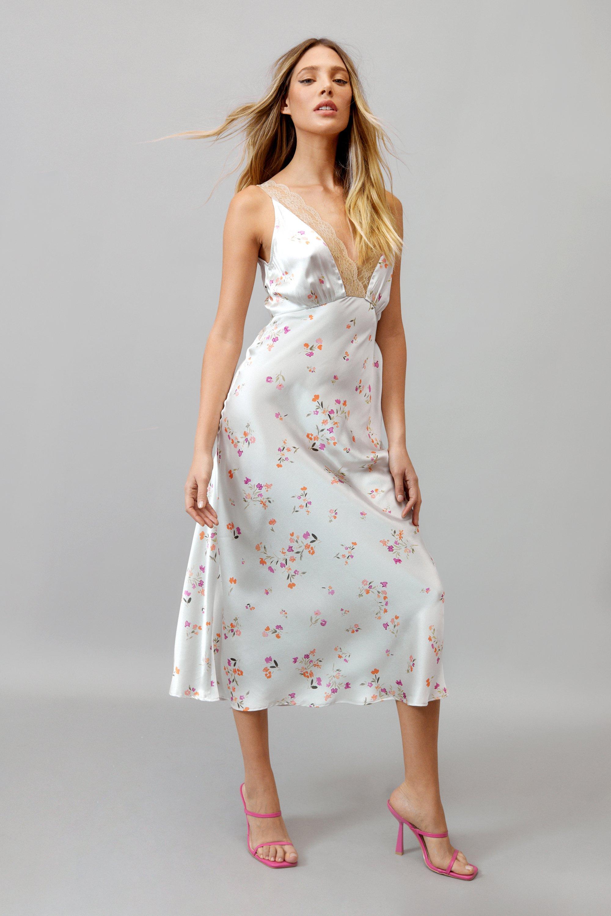 Women's Floral Lace Trim Slip Midaxi Dress | Boohoo UK