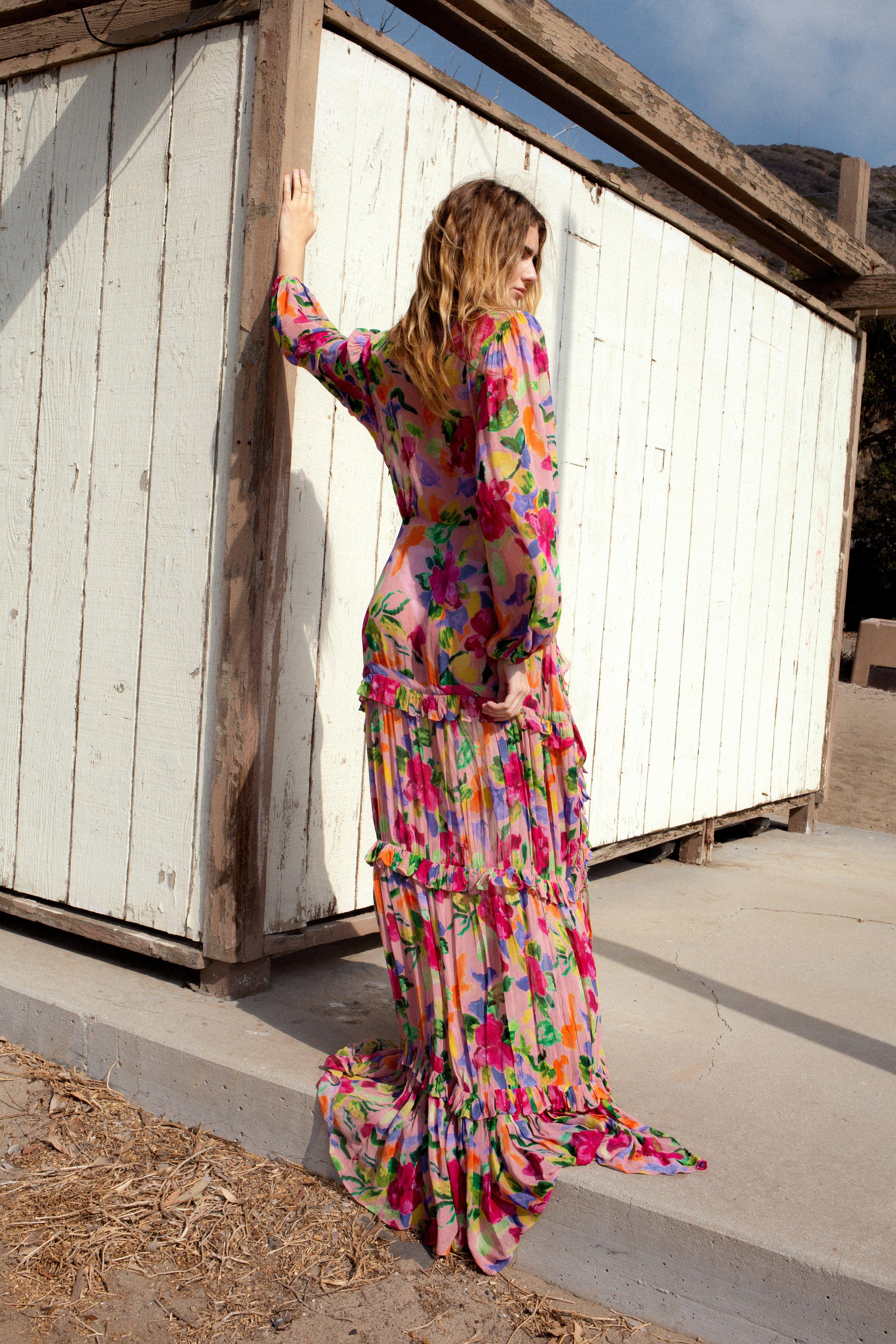 Floral plunge maxi on sale dress