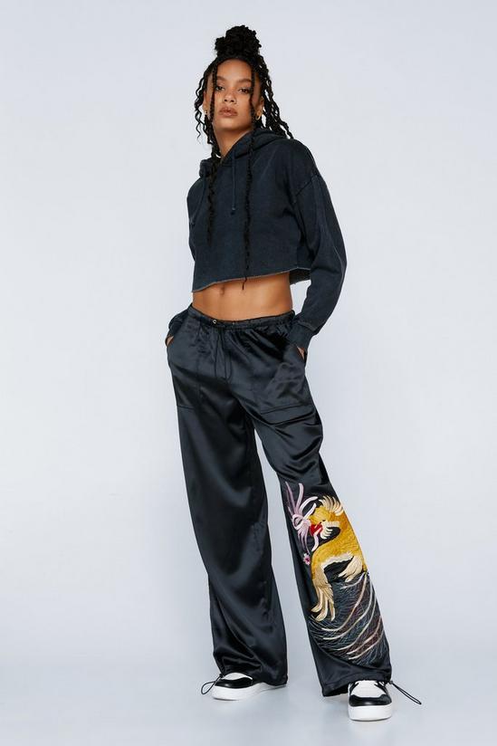 NastyGal Embroidered Parachute Nylon Mid Rise Cargo Pants 3