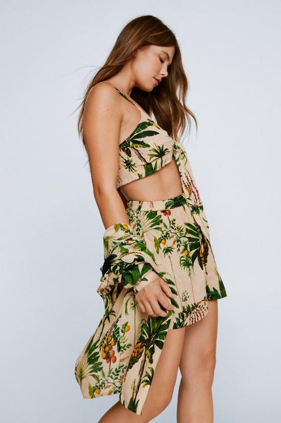 NastyGal Crinkle Viscose Palm Tree Tie Bralette And Shirt 3pc Shorts Set 1