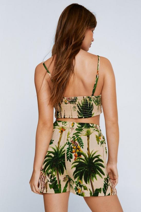 NastyGal Crinkle Viscose Palm Tree Tie Bralette And Shirt 3pc Shorts Set 3