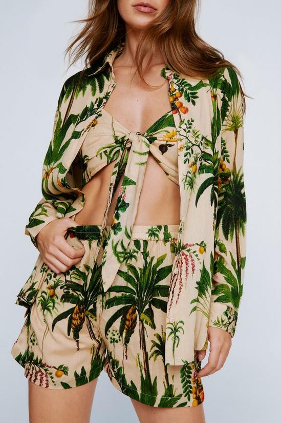 NastyGal Crinkle Viscose Palm Tree Tie Bralette And Shirt 3pc Shorts Set 4
