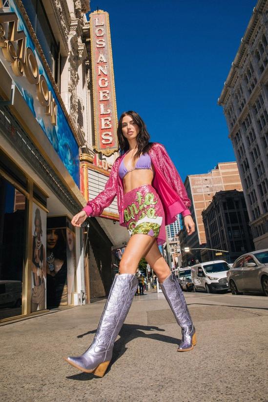 NastyGal Leather Metallic Butterfly Embroidery Knee High Cowboy Boots 2