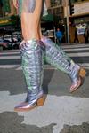 NastyGal Leather Metallic Butterfly Knee High Cowboy Boots thumbnail 1