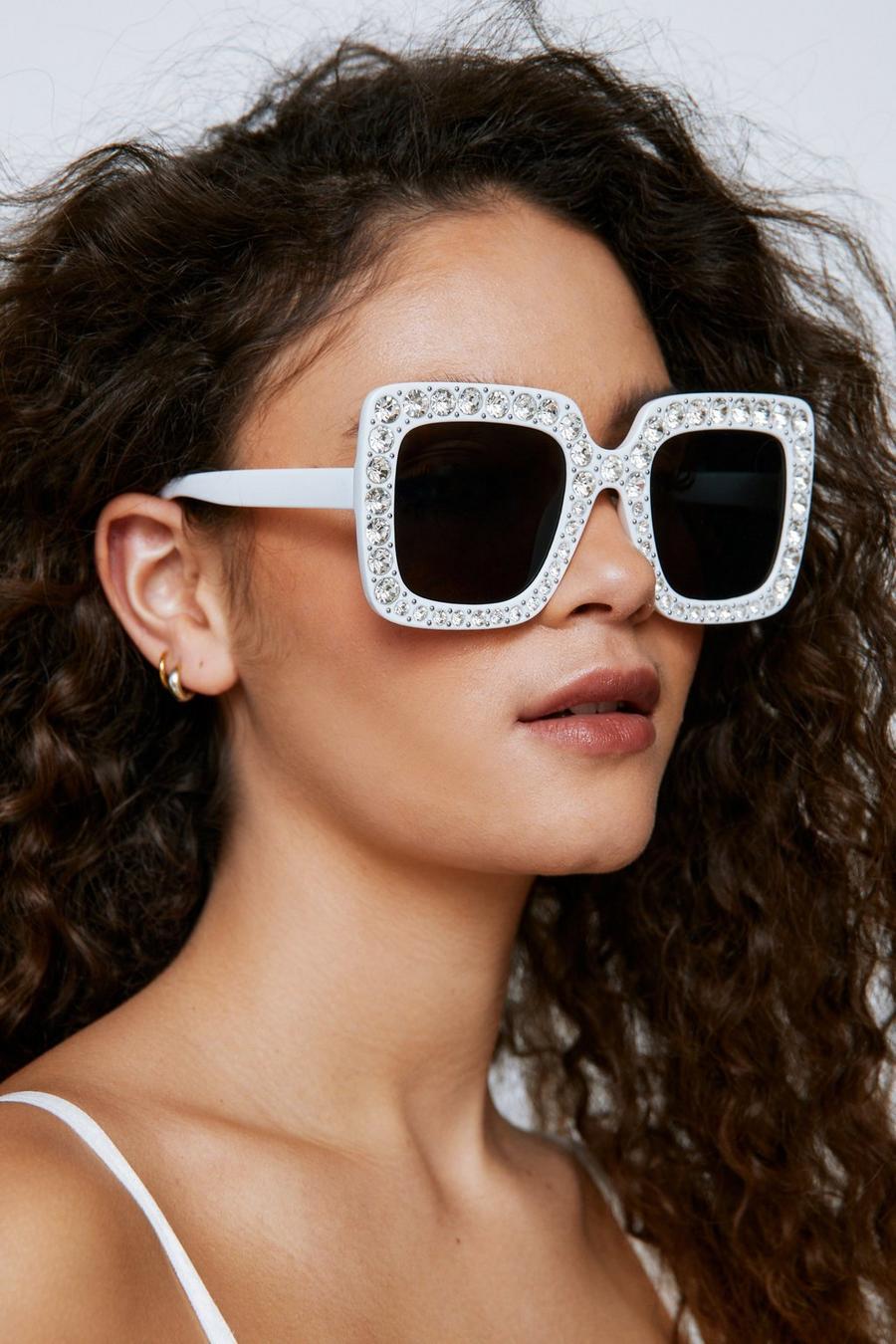 White Diamante Oversized Color Lens Glasses image number 1