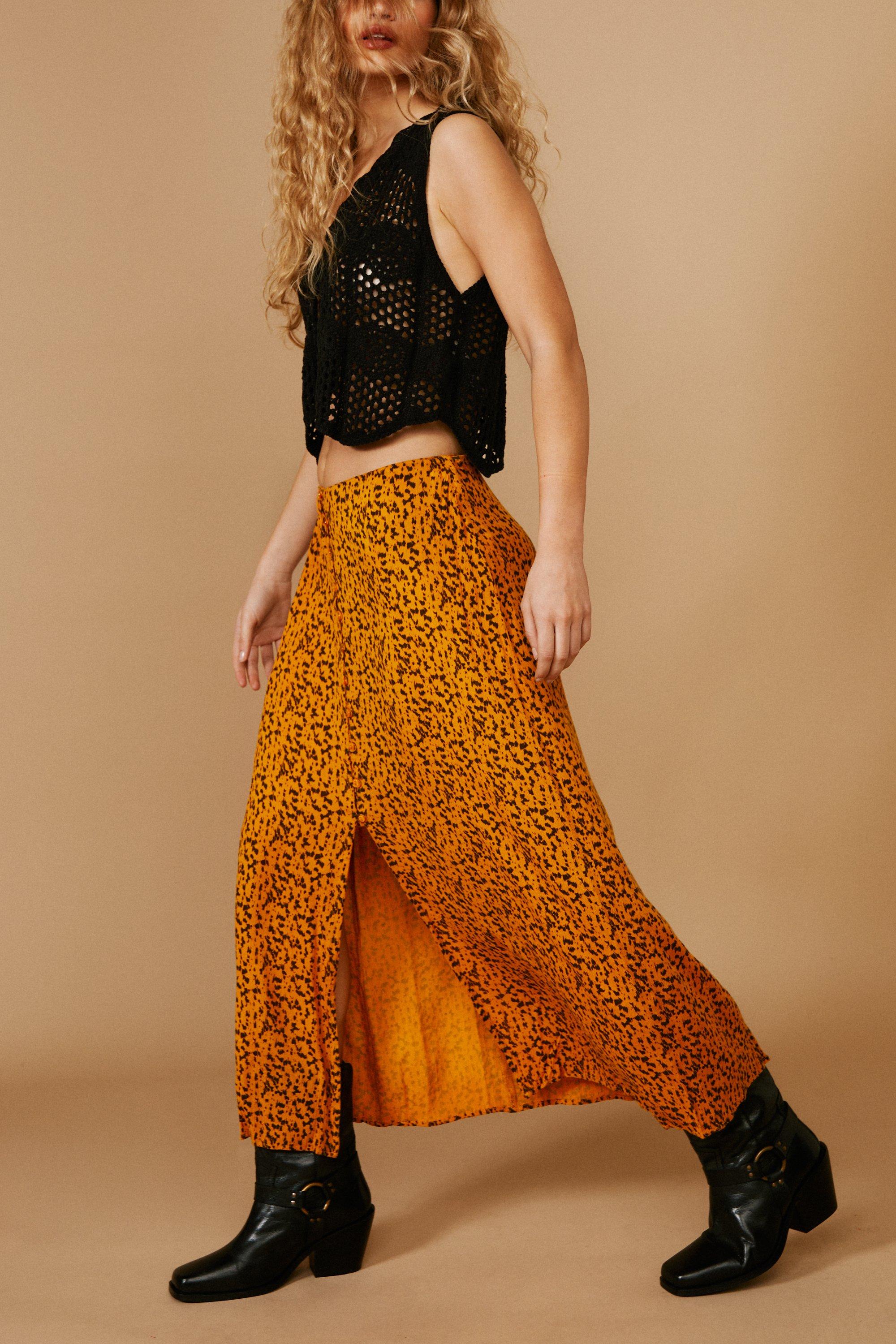 Leopard print clearance maxi skirt yellow