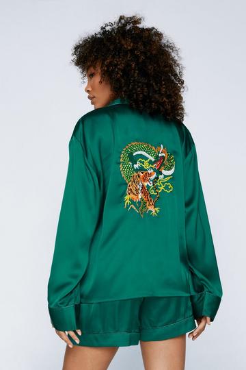 Embroidered Dragon Shirt & Shorts PJ Set emerald