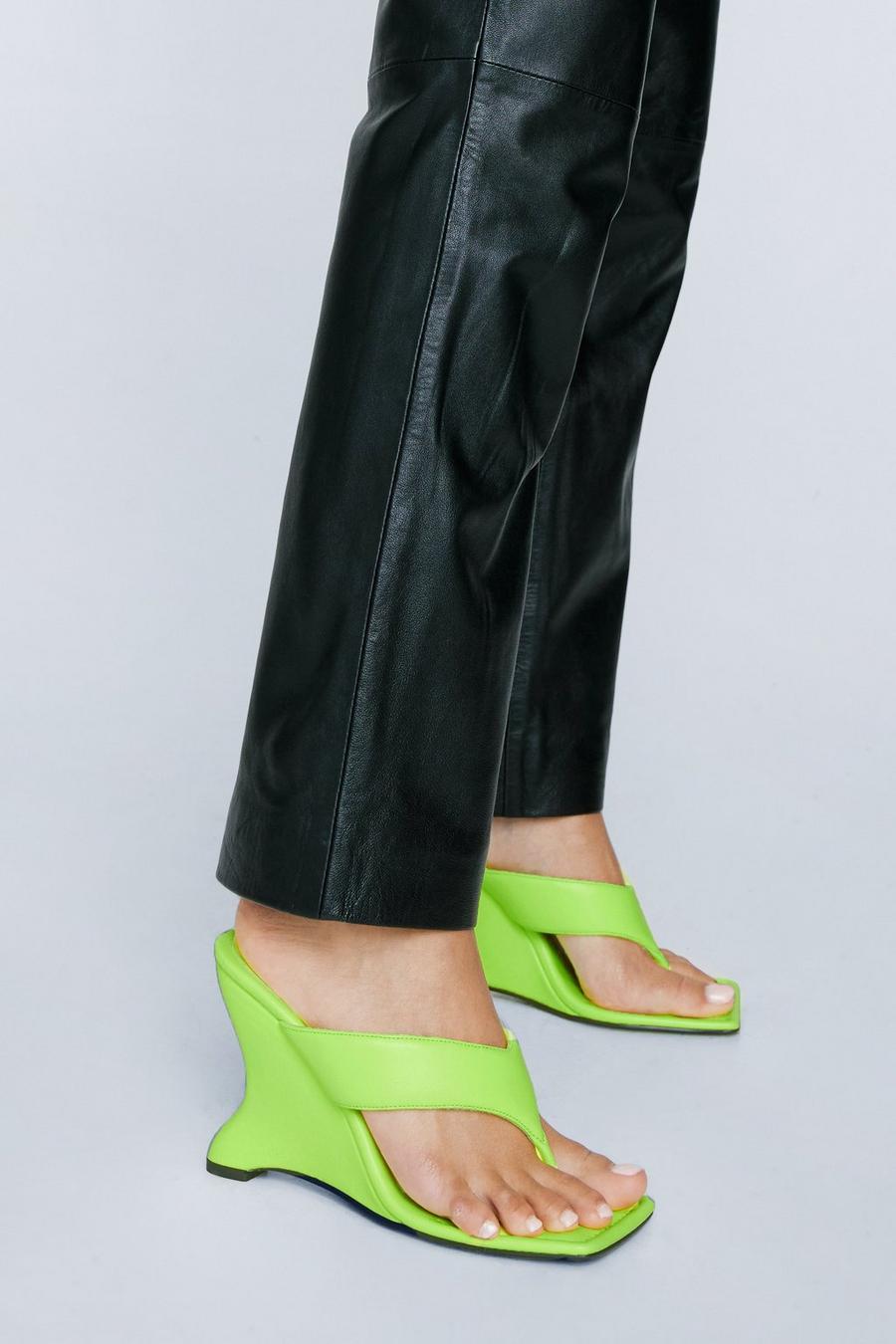Lime Faux Leather Flip Flop Wedge Heels