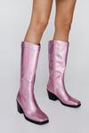 NastyGal Faux Leather Metallic Square Toe Knee High Cowboy Boots thumbnail 2