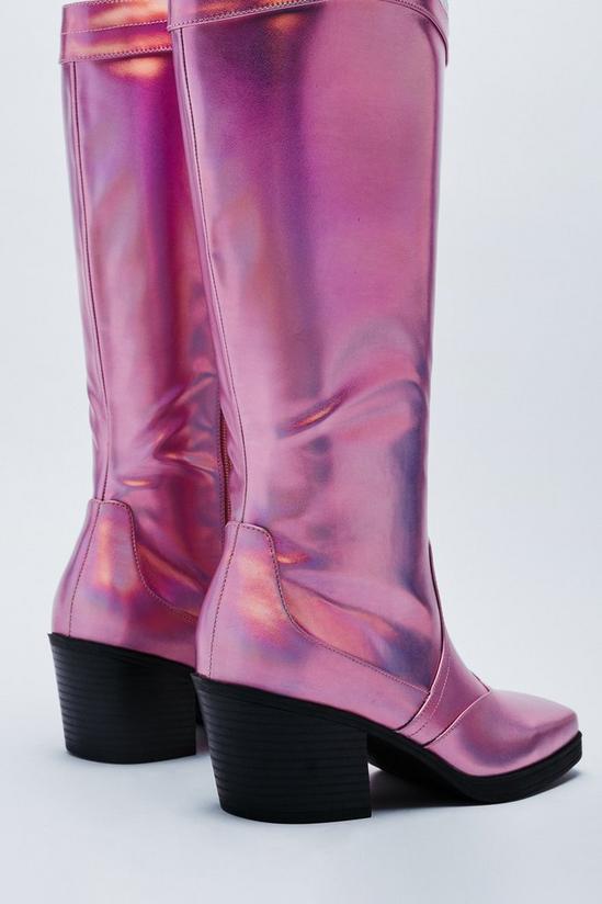 NastyGal Faux Leather Metallic Square Toe Knee High Cowboy Boots 4