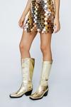 NastyGal Faux Leather Metallic Square Toe Knee High Cowboy Boots thumbnail 3
